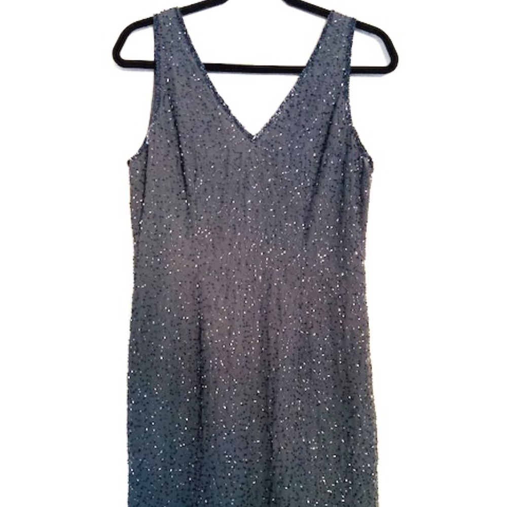 JMD New York | Gray Beaded V-Neck Cocktail Dress M